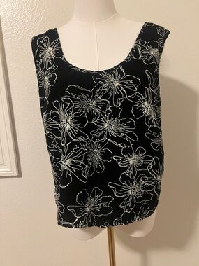 Apparenza Black Tank Top with White Floral Outline